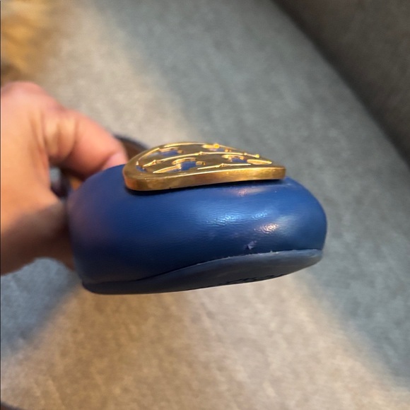 Tory Burch Blue Leather Ballet Flats with Gold Accent - Picture 5 of 8